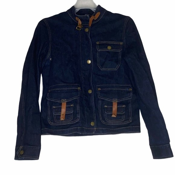 Lauren Ralph Lauren Jackets & Blazers - Lauren Ralph Lauren Jean Denim Zip Up Jacket Coat Faux Leather Straps Vintage M